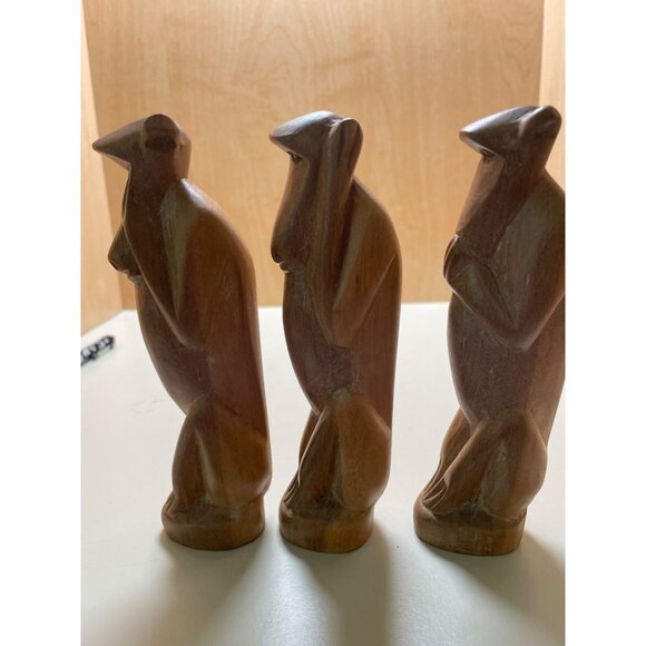 Unique Hand Carved Three Wise Monkeys displaying "see no evil, hear no evil, spe - Picture 5 of 9